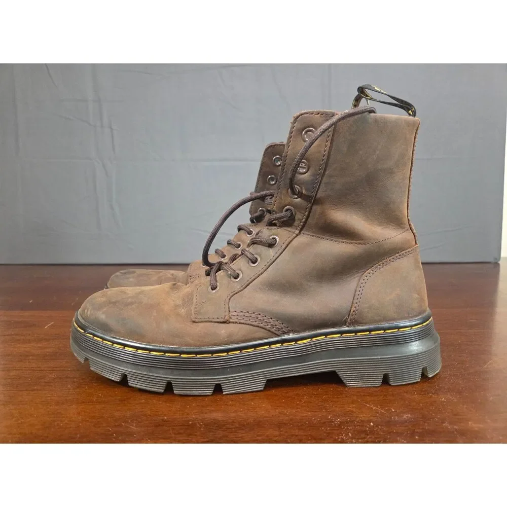Dr Martens Combs Leather Boots Mens Size 9 Womens 10 Tan Brown Lace Up Ankle